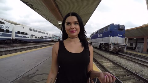 Brunette Beauty Trina Rush Fucks a Stranger in his Cabin Car