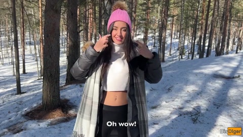 Real Sex in Winter Snowy Forest with Cum in Pussy - Creampie