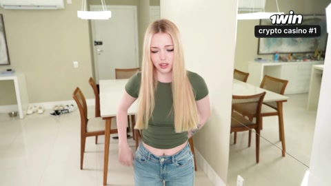 Petite Blonde Reverse Cowgirl Through Ripped Jeans