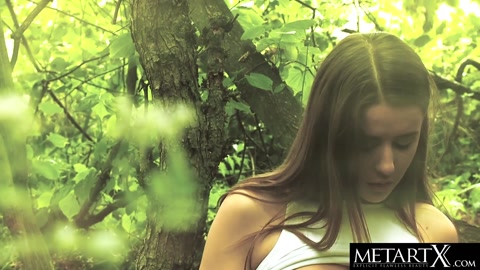 Sexy Green-eyed Beauty with Perfect Breasts Masturbates Outdoors